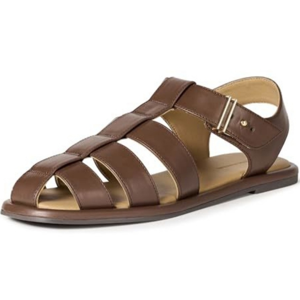 Amazon Essentials Women's Closed Toe Fisherman Sandals, Brown, 8.5, New